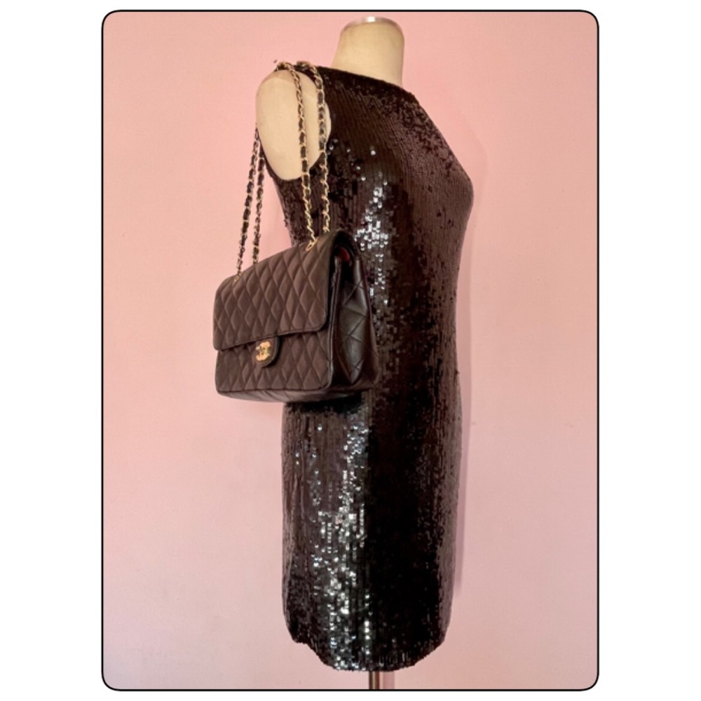 👠🩸💋VINTAGE MARINA BLACK SEQUIN COCKTAIL DRESS..Sz 10…NWT…💄💋💥